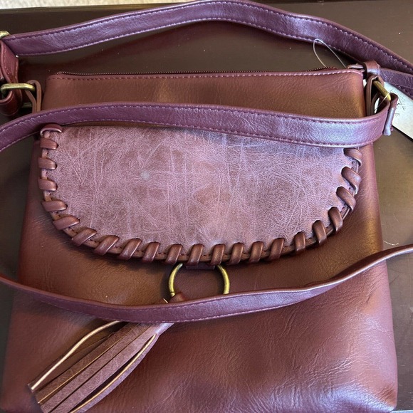 Women Faux Leather Burgundy Crossbody Shoulder Bag Stylish Handbag Soft Tote - Picture 1 of 11